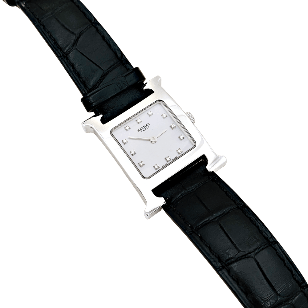Watch Hermès woman, "Heure H", steel, mother-of-pearl and diamonds.