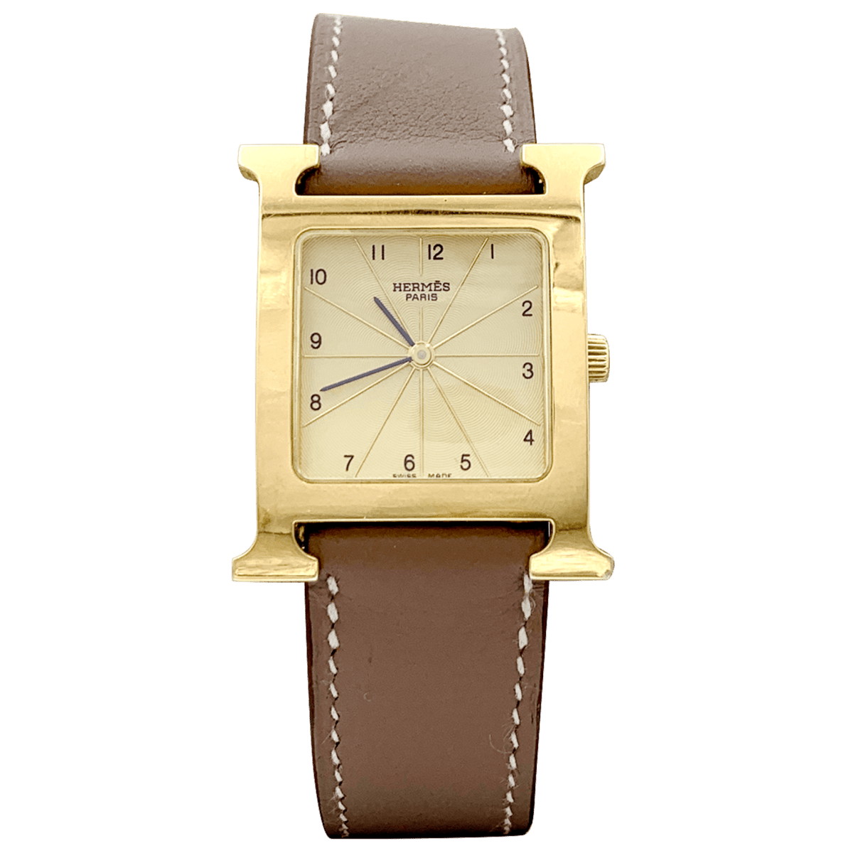 Montre HERMÈS "Heure H" en plaqué or, acier et cuir - Castafiore