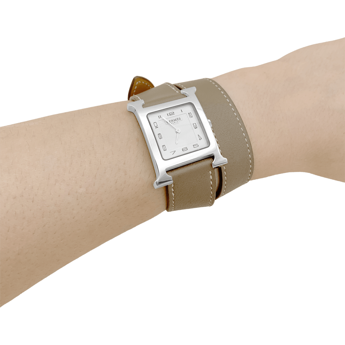 Montre HERMÈS "Heure H" GM en acier et cuir - Castafiore