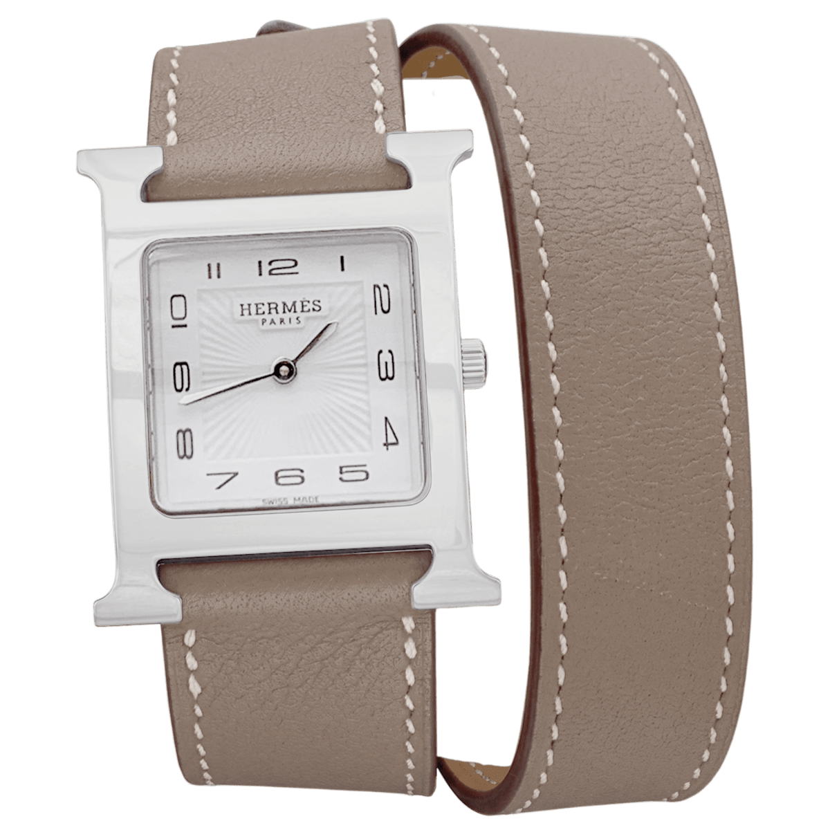 Montre HERMÈS "Heure H" GM en acier et cuir - Castafiore