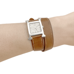 Montre HERMÈS "Heure H" PM en acier et cuir - Castafiore