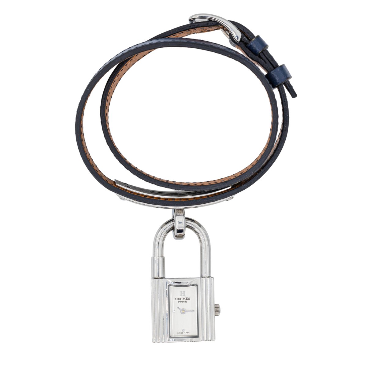 Hermes Kelly Watch Silver Cadena Lock Black Epsom Leather Strap 2004 with COA Hermes Kelly Watch KE1.210 Quartz SS Genuine Leather Strap  main image 4