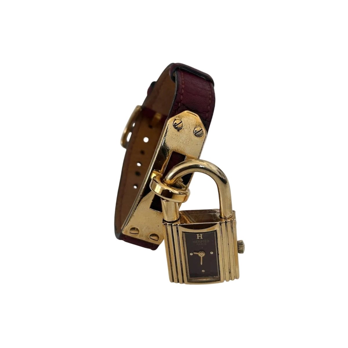 Montre HERMÈS "Kelly" en métal plaqué or et cuir - Castafiore