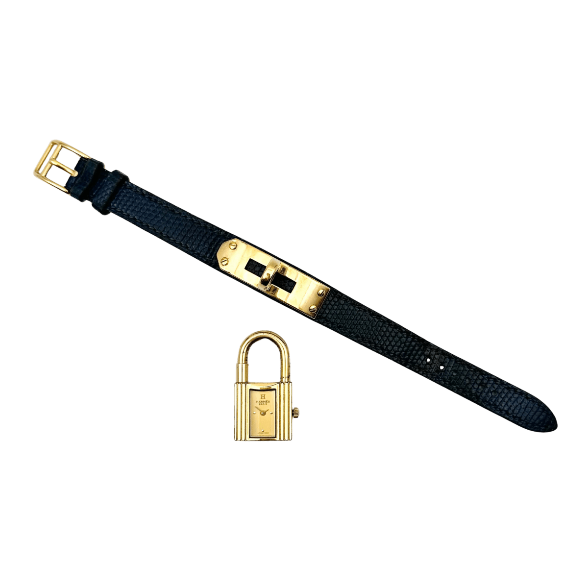 Montre HERMÈS Kelly en plaqué or et cuir