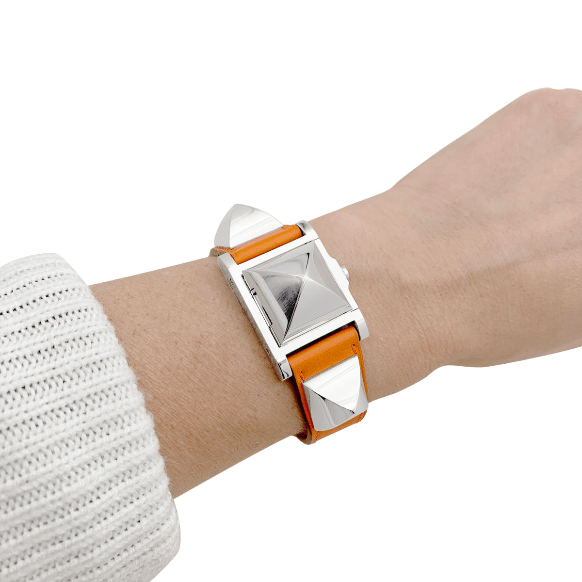 Montre HERMÈS "Médor" en acier et cuir - Castafiore