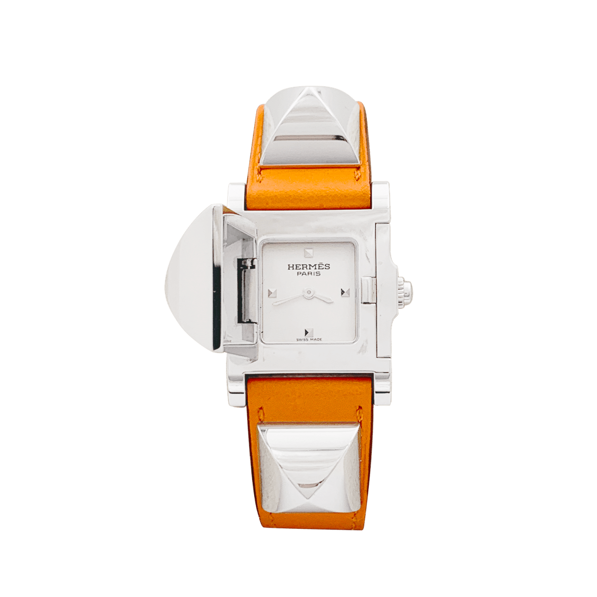Montre HERMÈS "Médor" en acier et cuir - Castafiore