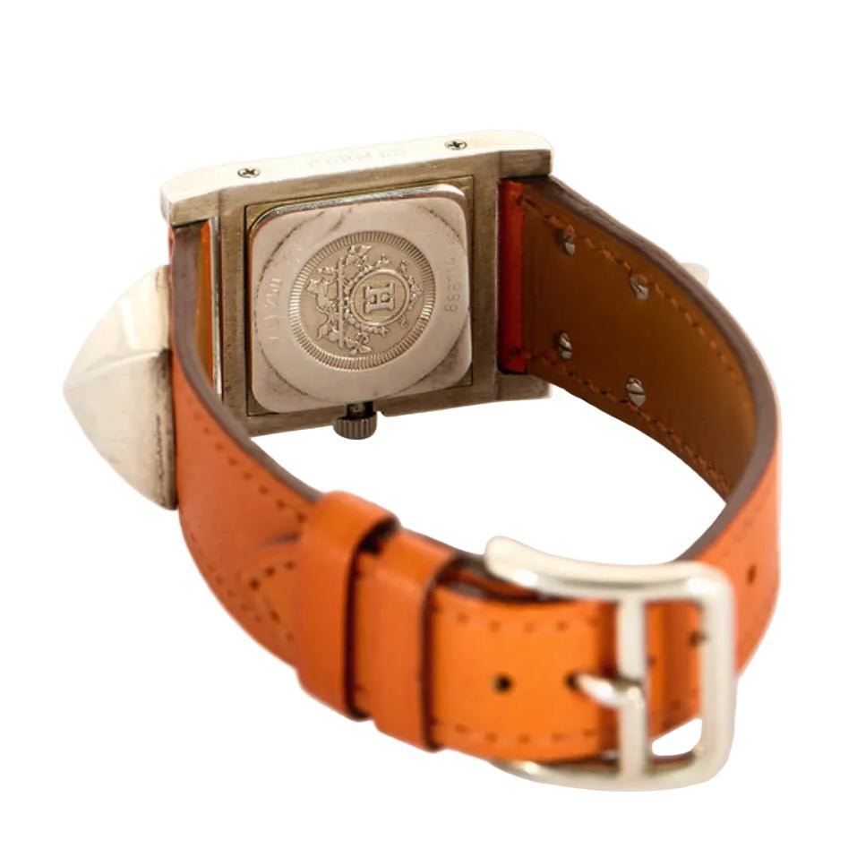 Montre HERMÈS "Médor" en argent, cuir et quartz - Castafiore