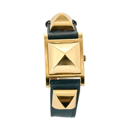 Montre HERMÈS "Médor" en plaqué or, cuir et quartz - Castafiore