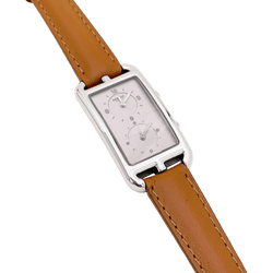 Montre HERMÈS "Nantucket Dual Time" en acier, argent, cuir et diamants - Castafiore