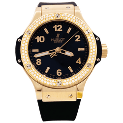 Montre HUBLOT "Big Bang Original Gold Diamonds" en or rose, acier, caoutchouc, titane et diamants - Castafiore