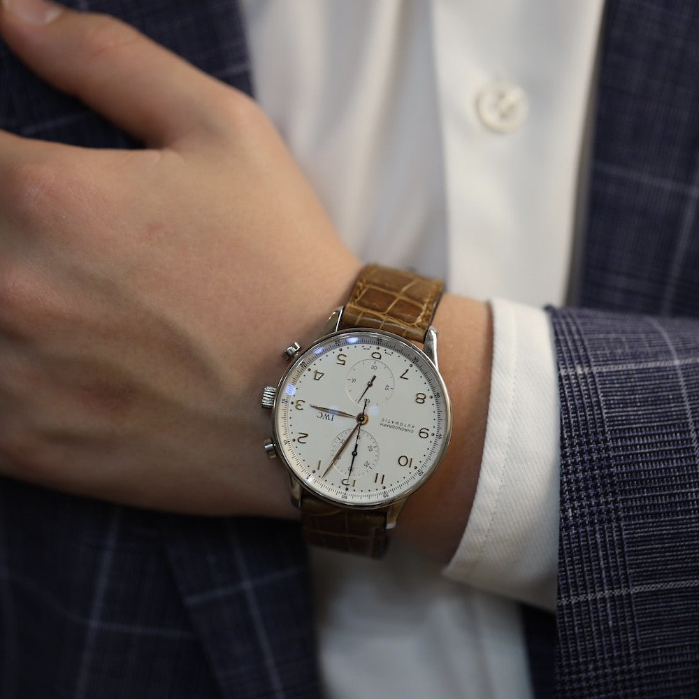 Montre IWC Acier "Portugaise" Chronographe Acier vers 2010. Ref: 3714. Automatique. 41 mm. Boite et papiers d'origine. - Castafiore