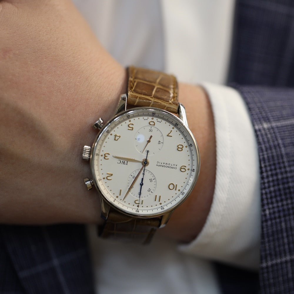 Montre IWC Acier "Portugaise" Chronographe Acier vers 2010. Ref: 3714. Automatique. 41 mm. Boite et papiers d'origine. - Castafiore