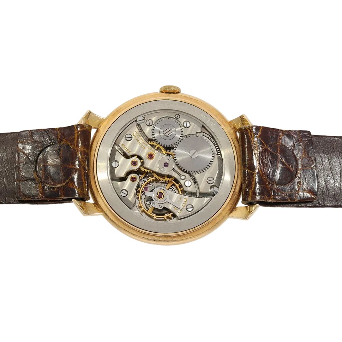 Montre IWC "Jumbo Shark Fin" en or rose, acier et cuir - Castafiore