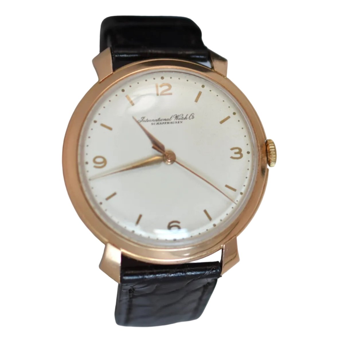 Montre IWC "Jumbo Shark Fin" en or rose, acier et cuir - Castafiore