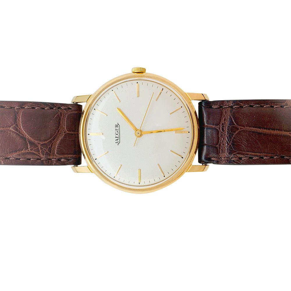 Montre Jaeger en or rose, bracelet cuir. - Castafiore