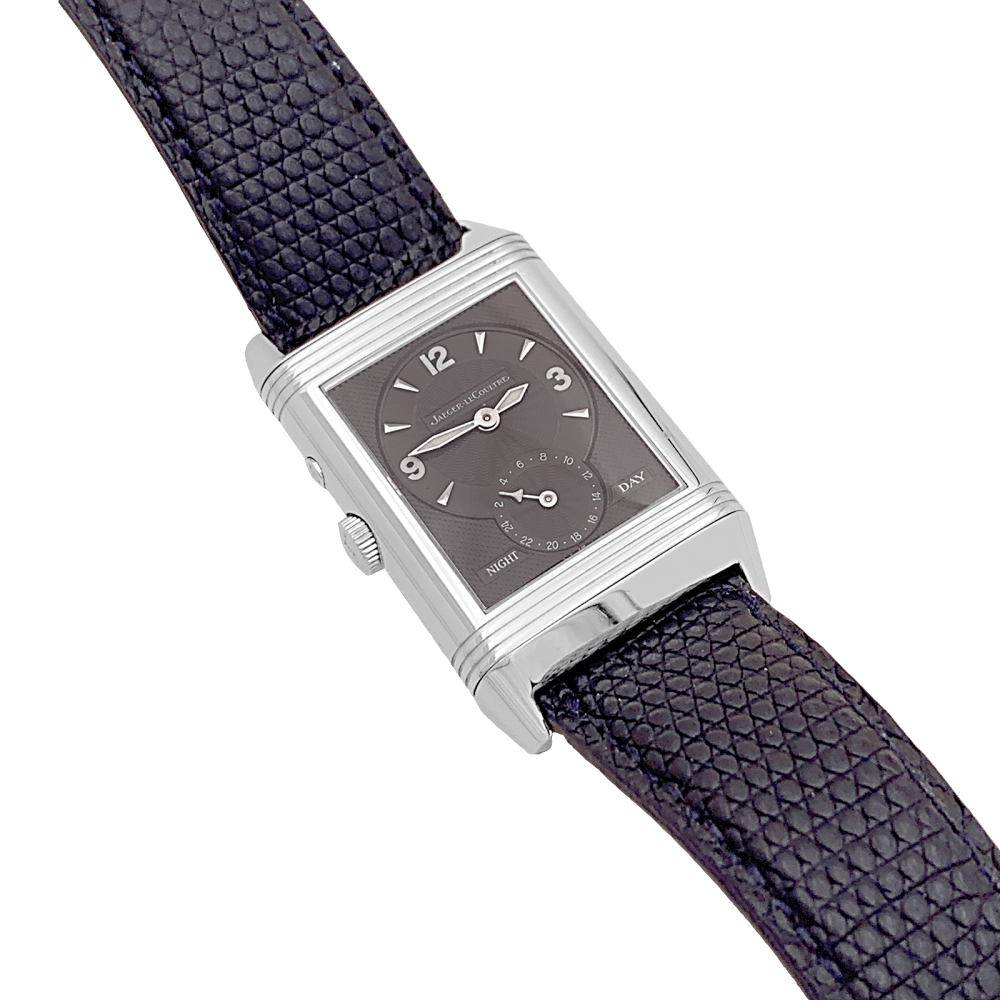 Montre JAEGER - LECOULTRE "Duoface Night & Day" en acier, argent et cuir - Castafiore