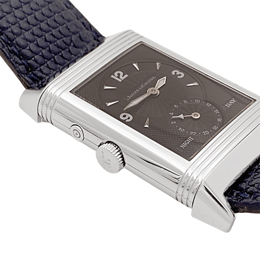 Montre JAEGER - LECOULTRE "Duoface Night & Day" en acier, argent et cuir - Castafiore