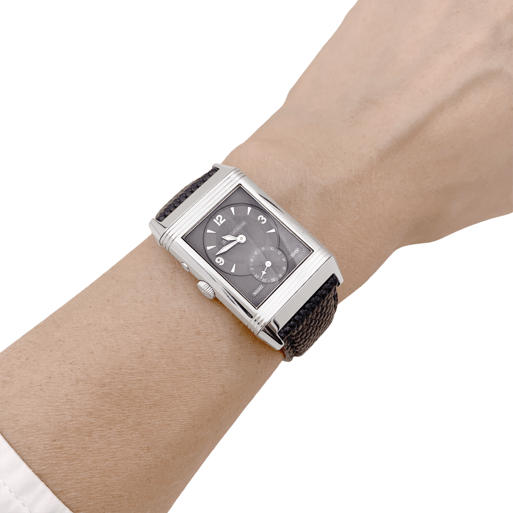 Montre JAEGER - LECOULTRE "Duoface Night & Day" en acier, argent et cuir - Castafiore