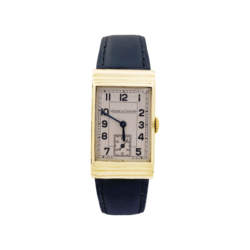Montre JAEGER LECOULTRE en or jaune, argent et cuir - Castafiore