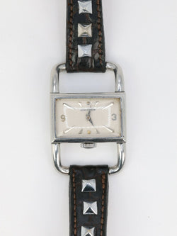 Montre Jaeger Lecoultre Etrier des années 1970 en Acier et en Cuir - Castafiore