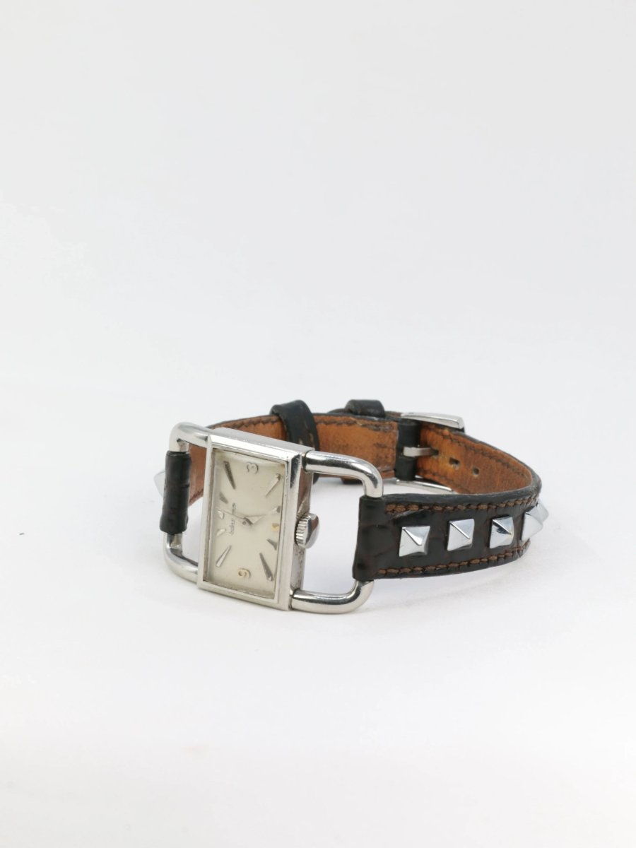 Montre Jaeger Lecoultre Etrier des années 1970 en Acier et en Cuir - Castafiore
