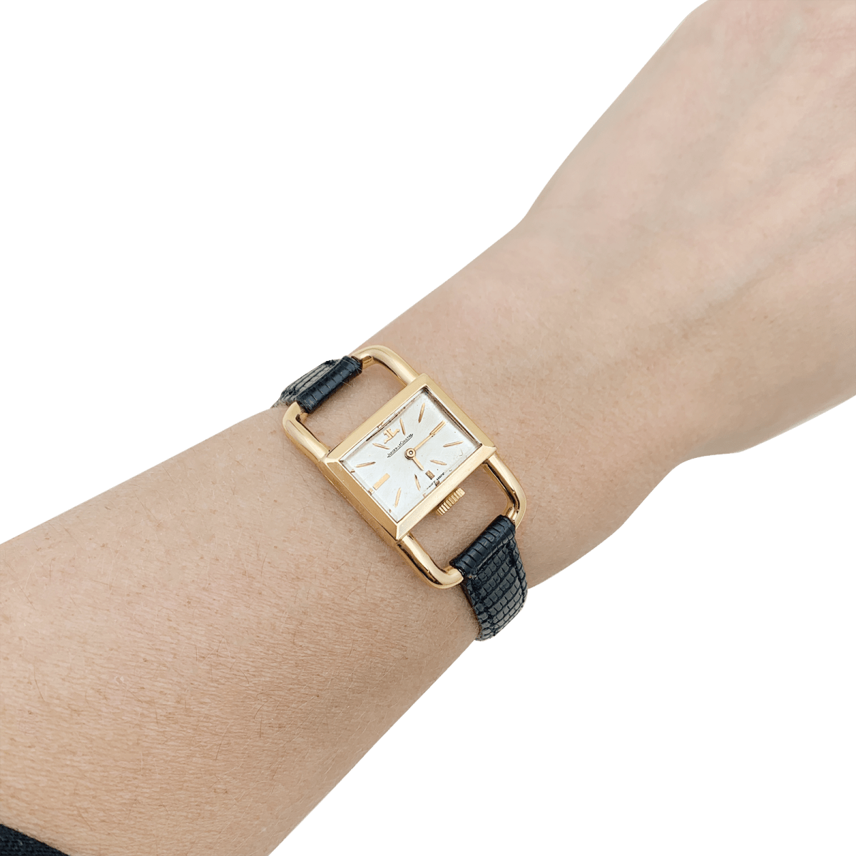 Montre JAEGER - LECOULTRE, "Etrier", en or rose et cuir - Castafiore