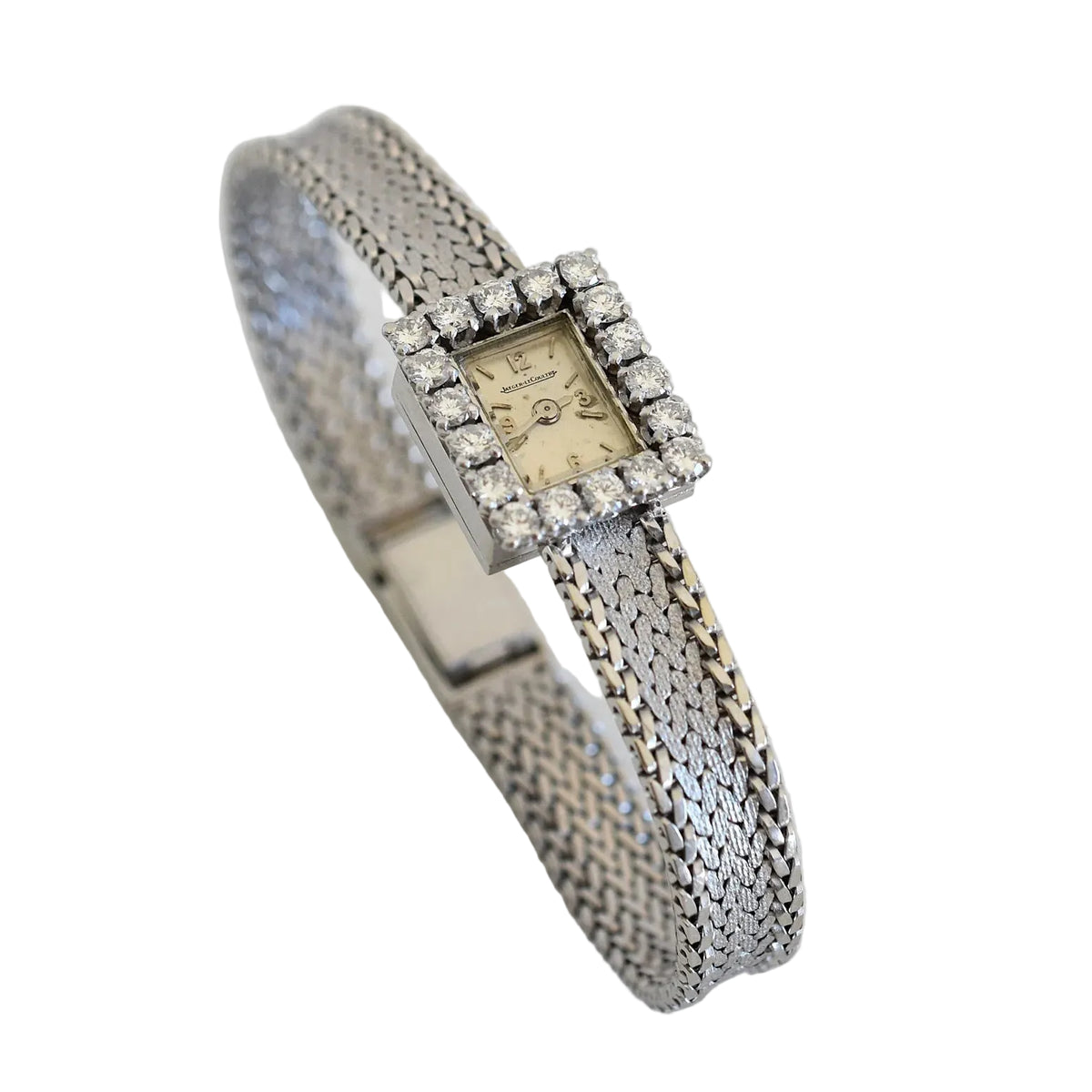 Montre JAEGER-LECOULTRE Haute Joaillerie Cal. 426 en or blanc 18 carats et diamants Bracelet Intégré c.1960. - Castafiore