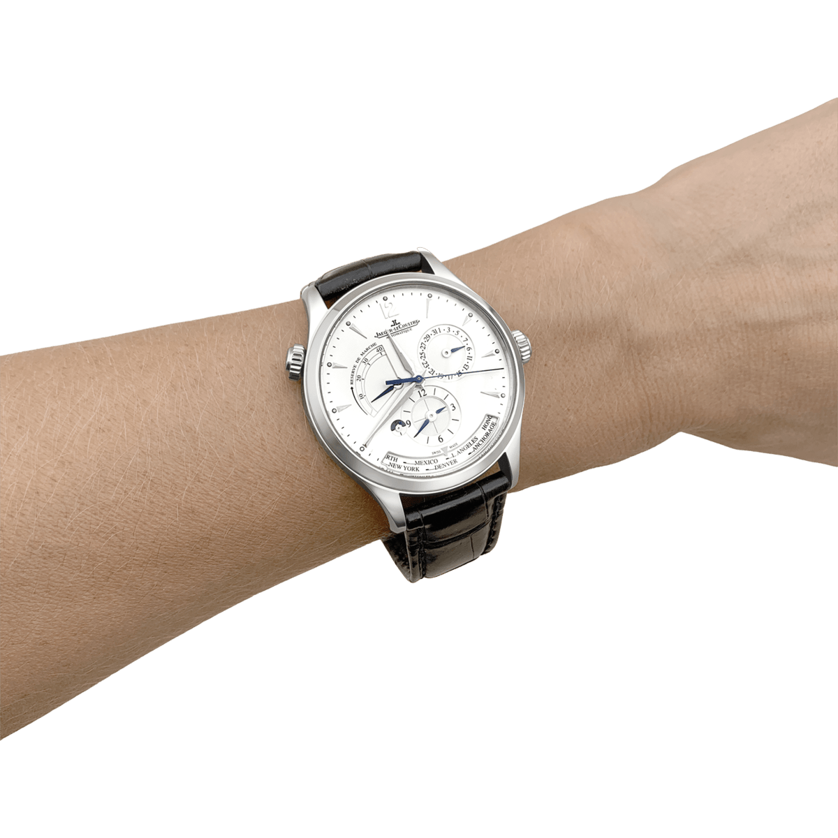 Montre JAEGER-LECOULTRE "Master Control Geographic" en acier et cuir - Castafiore