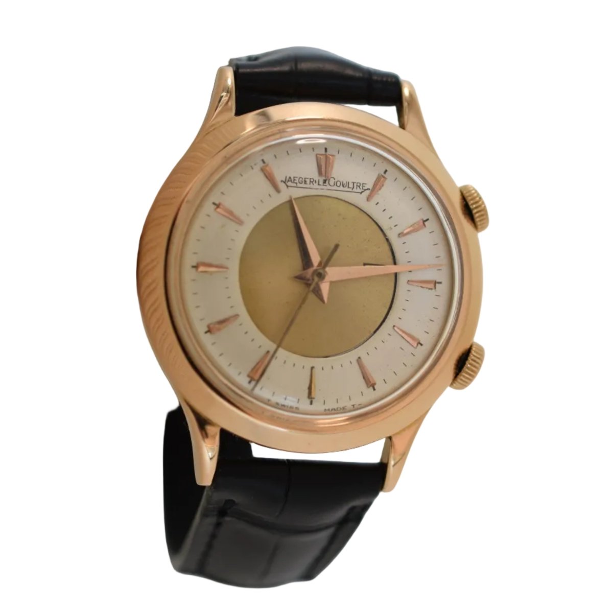 Montre JAEGER - LECOULTRE "Memovox Réveil" en or rose et cuir - Castafiore