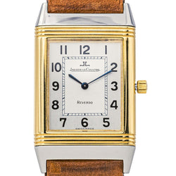 Montre JAEGER - LECOULTRE "Reverso Classique" en or jaune, argent, cuir et acier - Castafiore