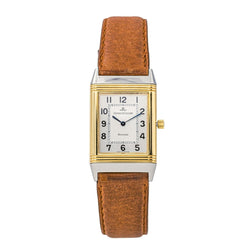 Montre JAEGER - LECOULTRE "Reverso Classique" en or jaune, argent, cuir et acier - Castafiore