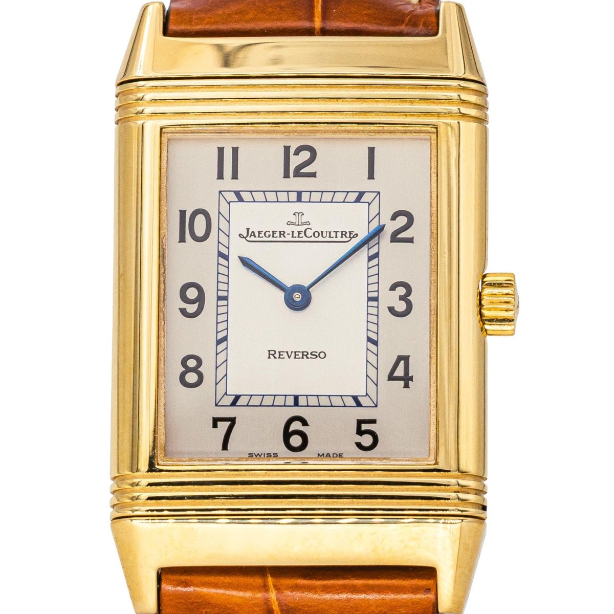 Montre JAEGER - LECOULTRE "Reverso Classique" en or jaune, argent et cuir - Castafiore