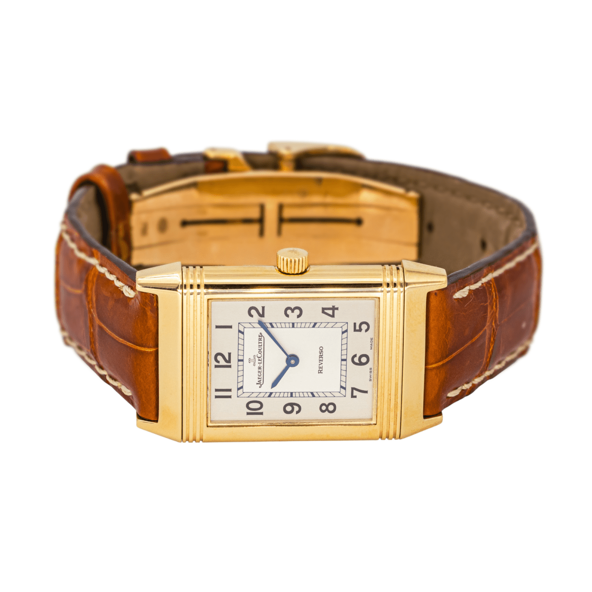 Montre JAEGER - LECOULTRE "Reverso Classique" en or jaune, argent et cuir - Castafiore
