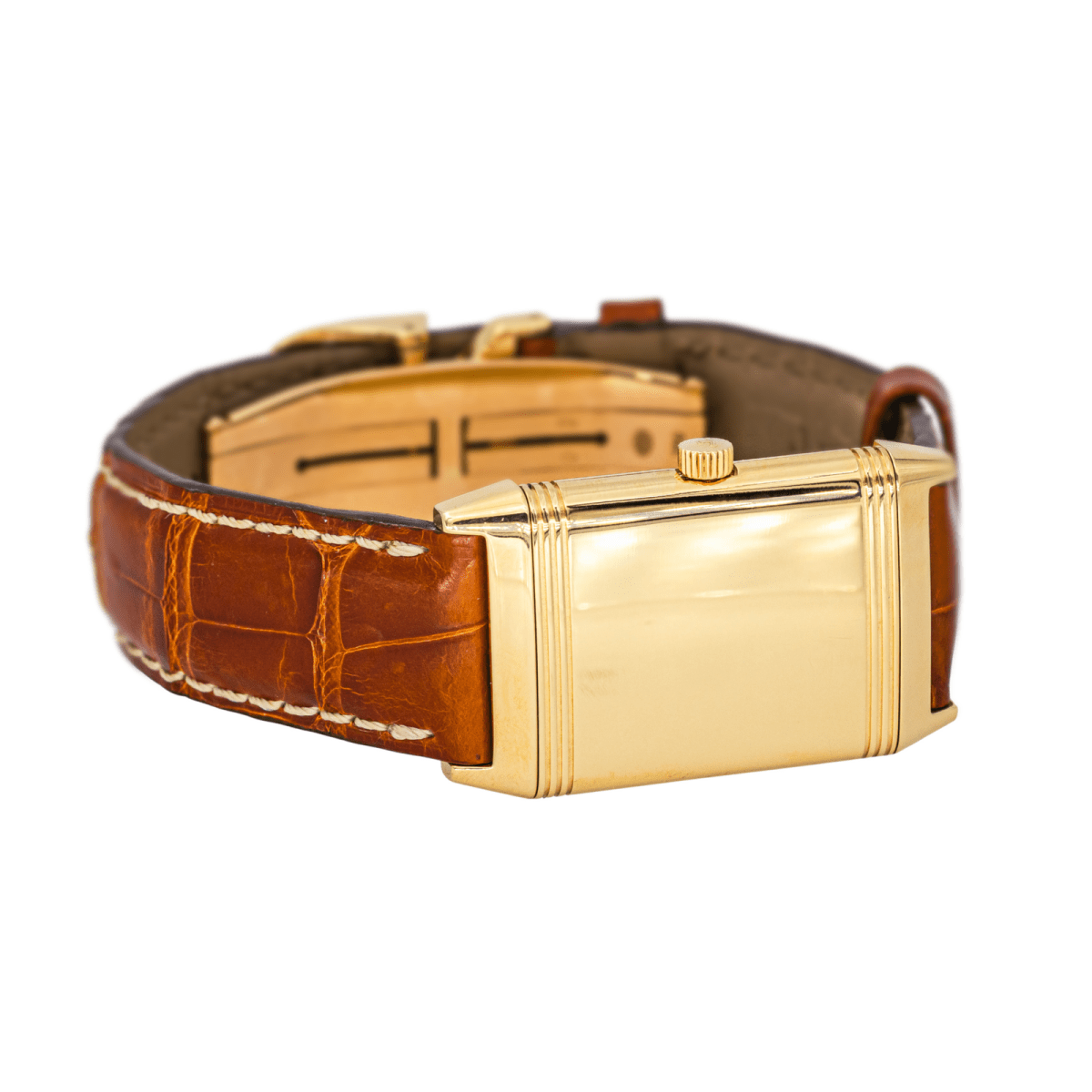 Montre JAEGER - LECOULTRE "Reverso Classique" en or jaune, argent et cuir - Castafiore