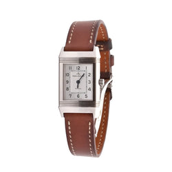 Montre JAEGER - LECOULTRE "Reverso" en acier, saphir et cuir marron - Castafiore