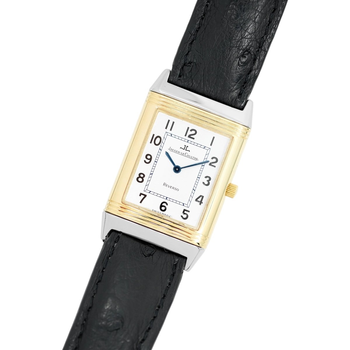 Montre JAEGER - LECOULTRE "Reverso" en or jaune, acier, cuir et quartz - Castafiore