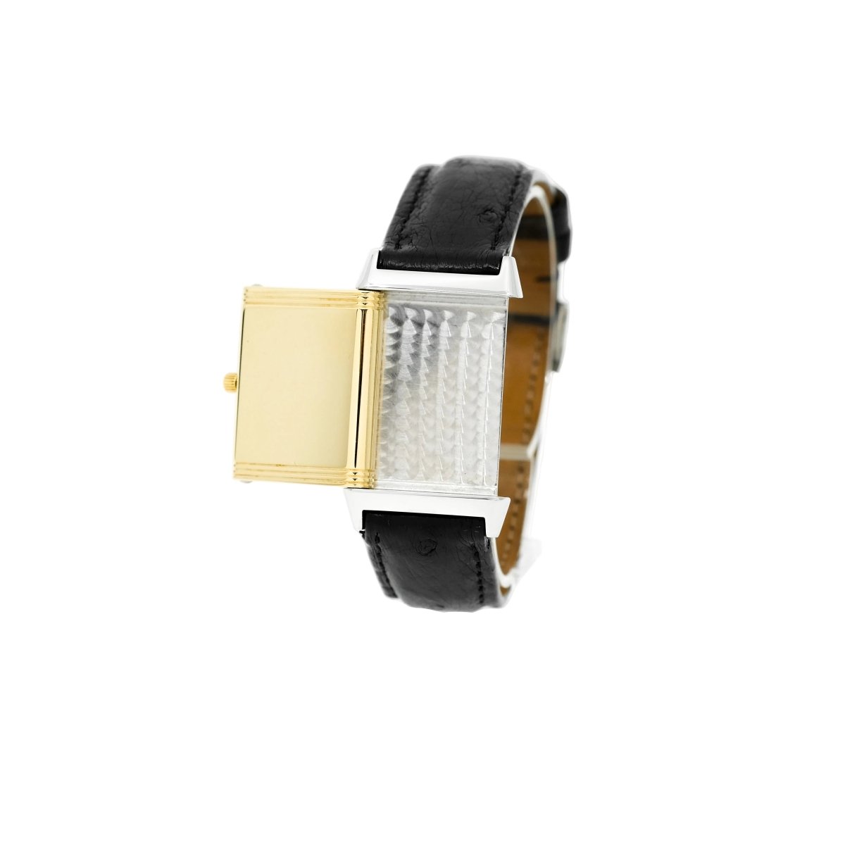 Montre JAEGER - LECOULTRE "Reverso" en or jaune, acier, cuir et quartz - Castafiore