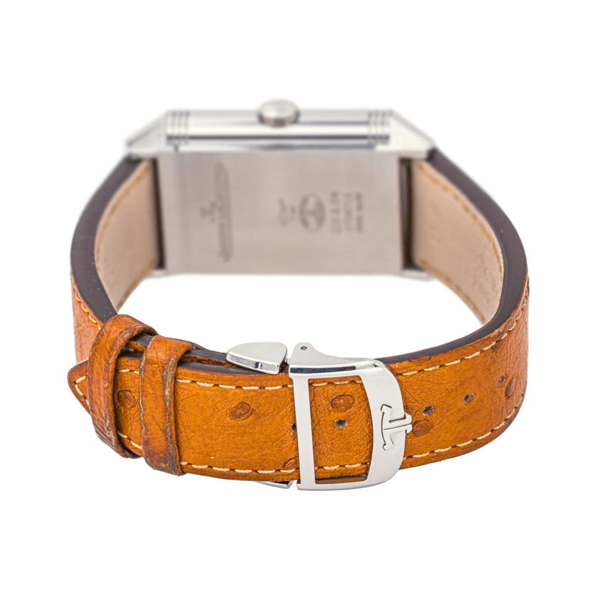 Montre JAEGER - LECOULTRE "Reverso Tribute Duoface" en acier, argent et cuir - Castafiore