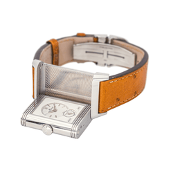 Montre JAEGER - LECOULTRE "Reverso Tribute Duoface" en acier, argent et cuir - Castafiore