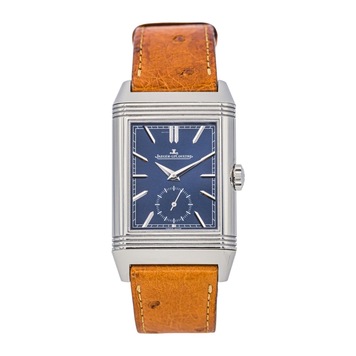 Montre JAEGER - LECOULTRE "Reverso Tribute Duoface" en acier, argent et cuir - Castafiore