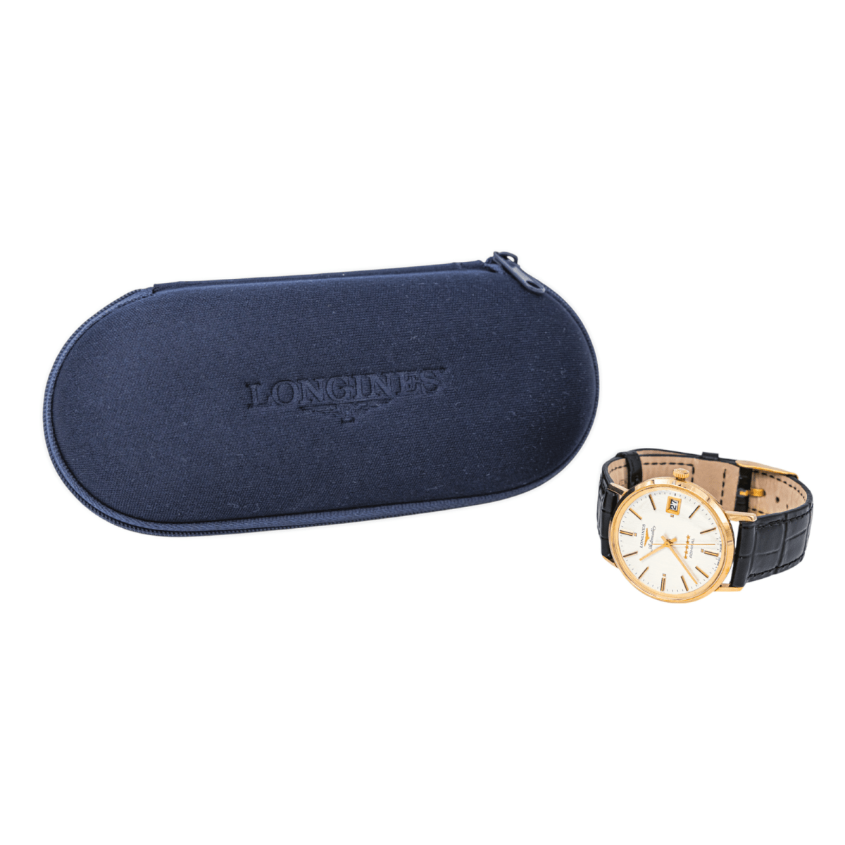 Montre LONGINES "Admiral" en or jaune, argent et cuir - Castafiore