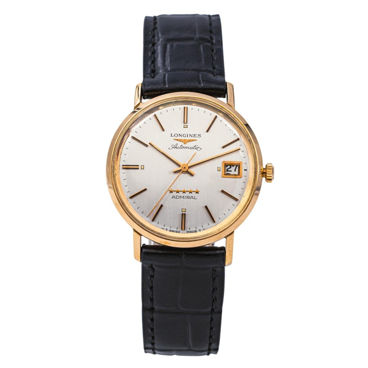 Montre LONGINES "Admiral" en or jaune, argent et cuir - Castafiore