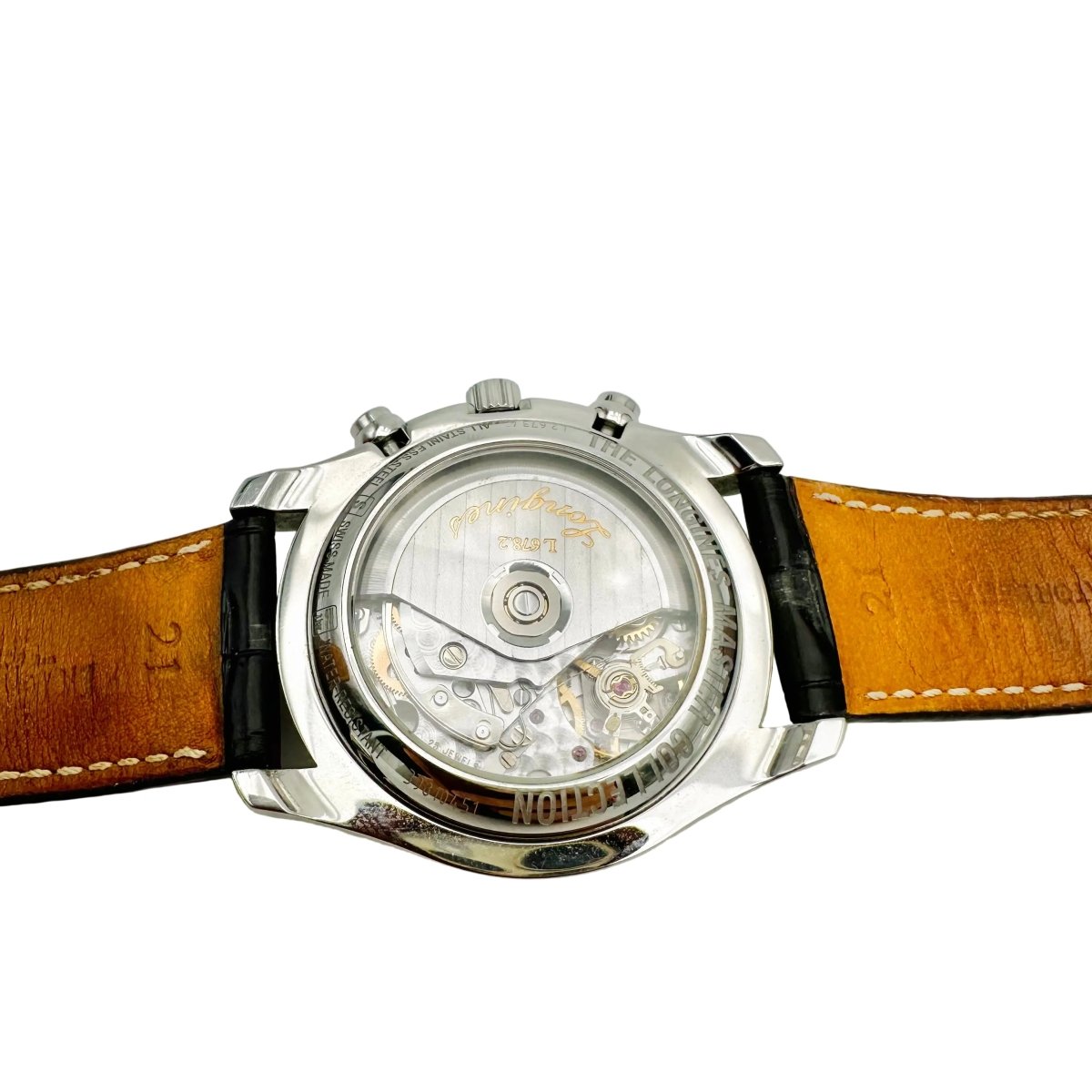 Montre LONGINES "Chrono Moonphase Master Collection" en acier et cuir - Castafiore