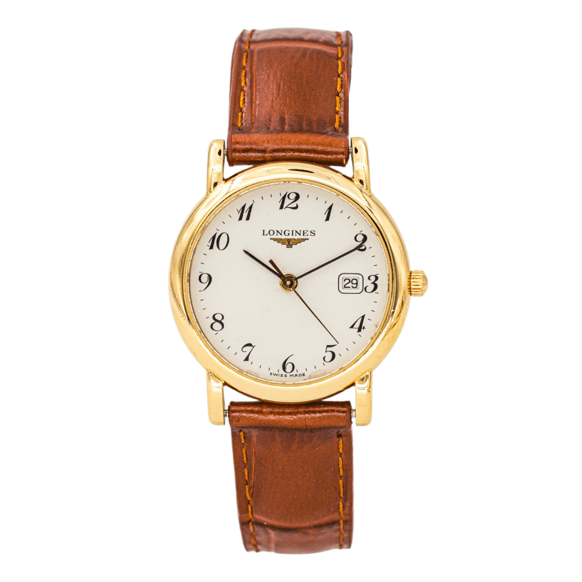 Montre LONGINES en or jaune, cuir et quartz - Castafiore
