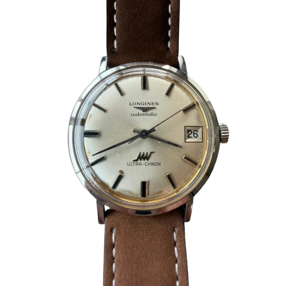 Montre LONGINES "Ultra-Chron" en acier et cuir - Castafiore