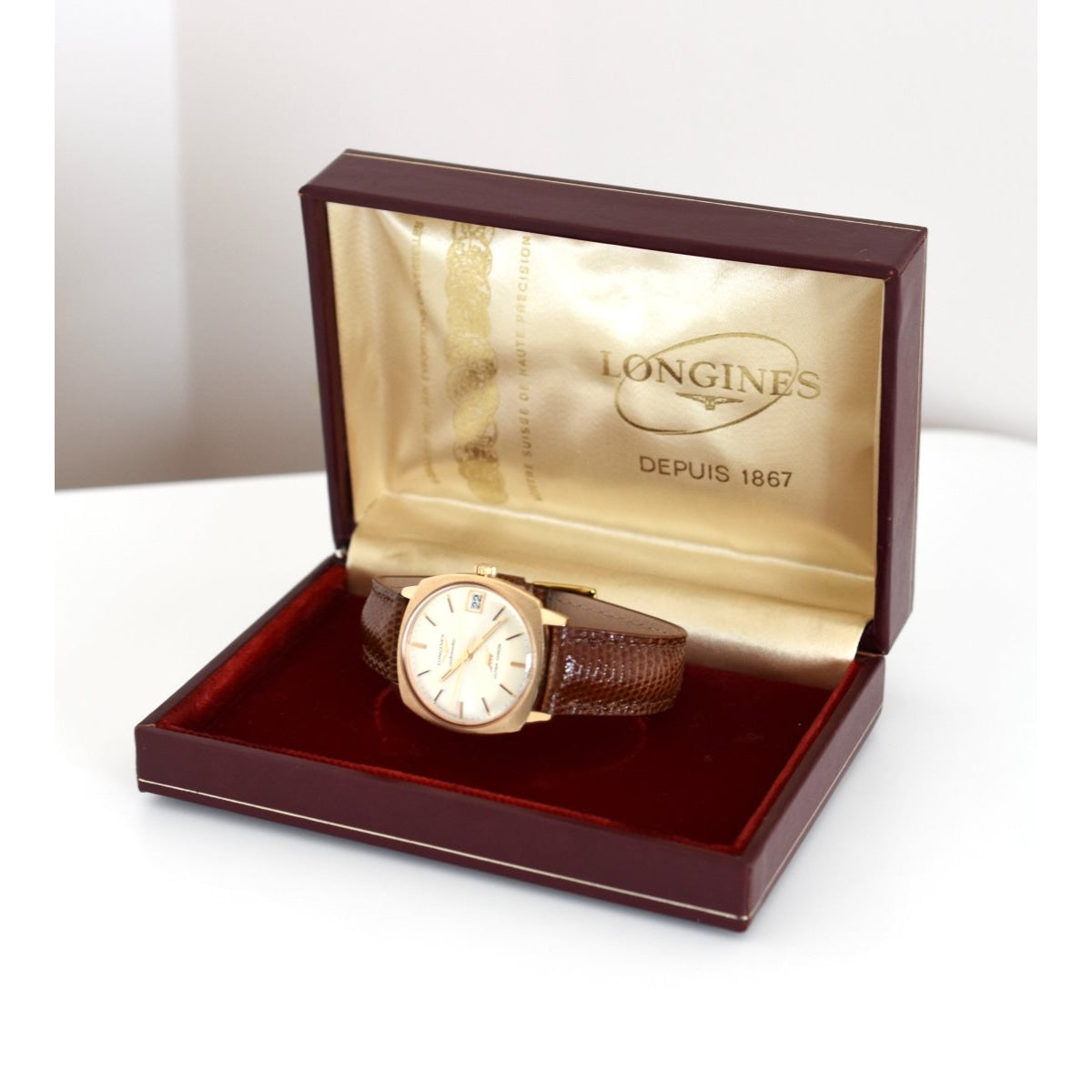 Montre LONGINES Ultra Chron en or jaune, argent et cuir