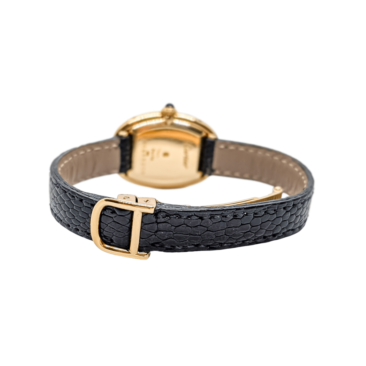 Montre Mécanique CARTIER "Baignoire" en or jaune, cuir et saphir - Castafiore