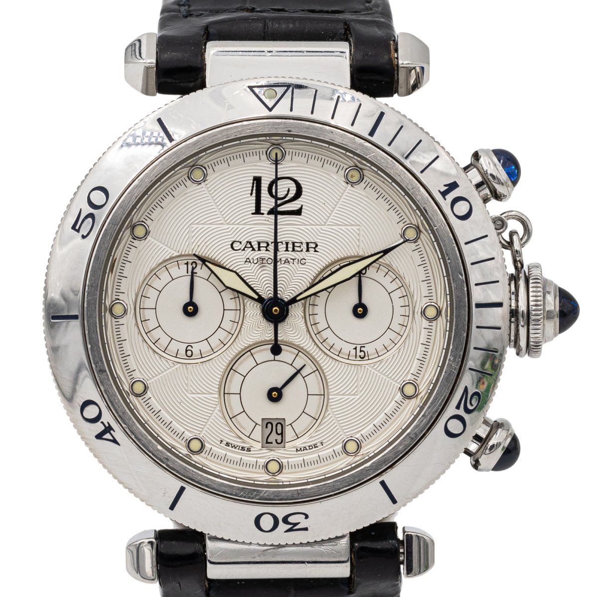 Montre Mécanique CARTIER "Pasha 2113" en acier et cuir - Castafiore