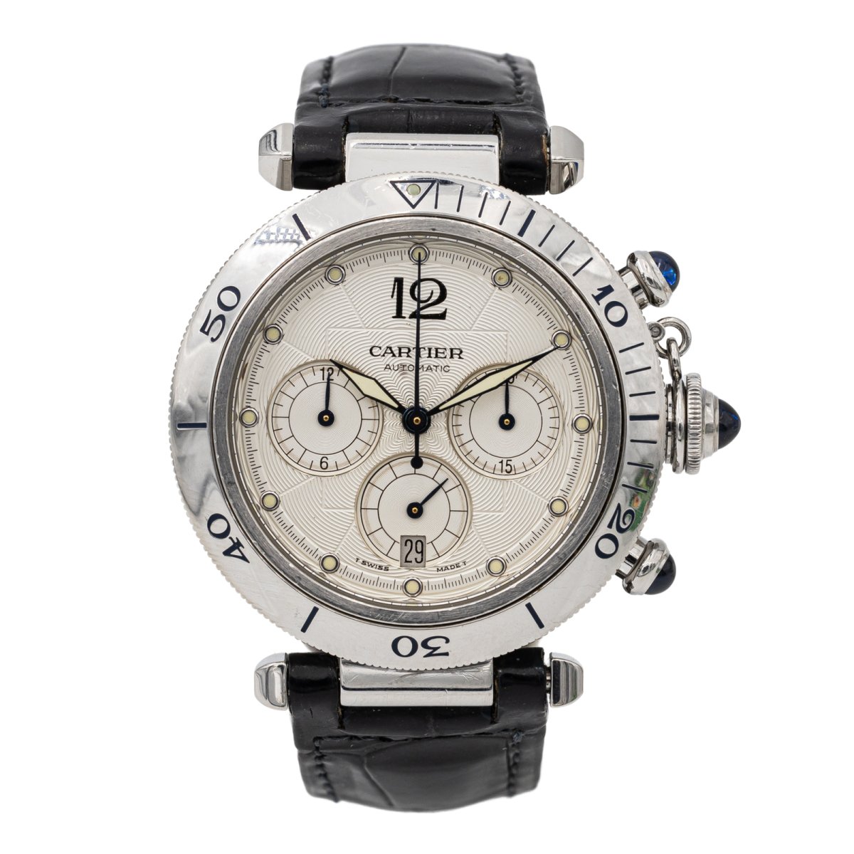 Montre Mécanique CARTIER "Pasha 2113" en acier et cuir - Castafiore