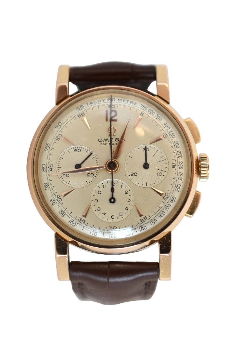 Montre OMEGA "Calibre 321 Tri - Compax" en or rose et cuir - Castafiore
